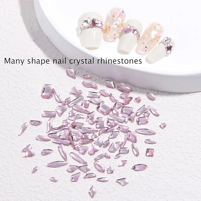 Light Pink Nail Rhinestones Kit, 18 Types of 900 Special-Shaped Nail Diamonds + 3200 Flat-Bottomed Nail Rhinestones, Nail Crystal Rhinestones for Manicure with Tweezer + Pickup Pen