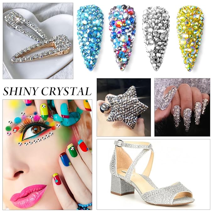 Rhinestones Flatback Rhinestones for Crafts Glass Nail Rhinestones Nail Gems Crystals Non Hotfix Rhinestones for Makeup Bags Shoes Decoration DIY(SS10,1440pcs,Silver)