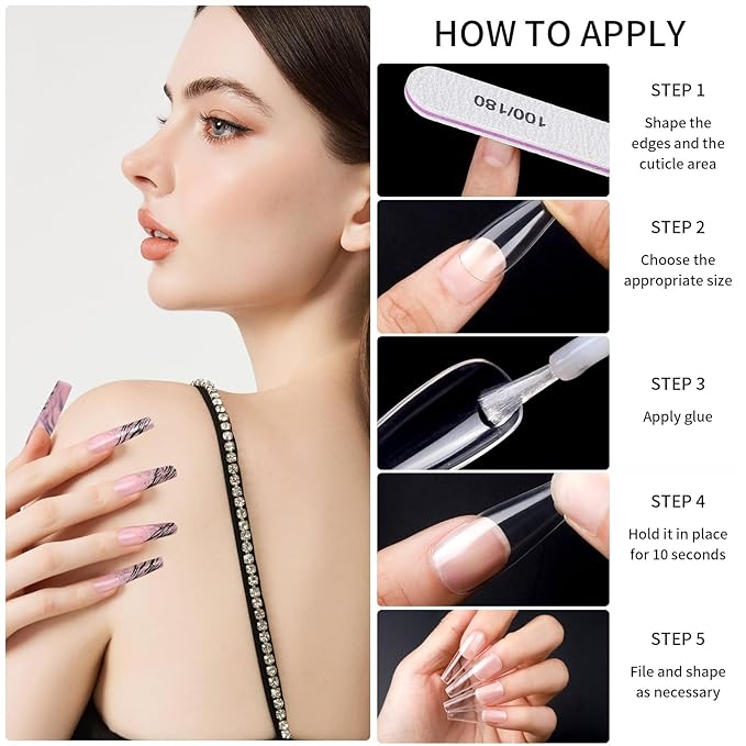 Teenitor 600 Pcs Clear Coffin Nail Tips, Acrylic Nail Kit, Clear Press On Nails, Long Fake Nails Coffin Nail Tips Full Cover, Acrylic Nail Clipper Nail Stand for Nail Extensions