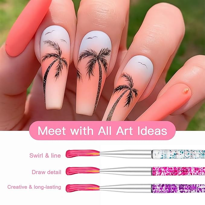 8Pcs Nail Art Brush Set – French Liner, Dotting Pens, Detailing Brushes for Acrylic, Gel & Poly Gel Nails – Perfect for DIY & Salon Use, Nail Design & Extension Tools