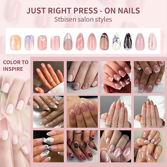 French Press On Nails Short Almond Shape, Fall Fake Nails Adorned with Black and Burgundy Petal Accents, 3D Design, Glossy Gel Finish Acrylic Nails, Natural Reusable Glue On Nails for Women