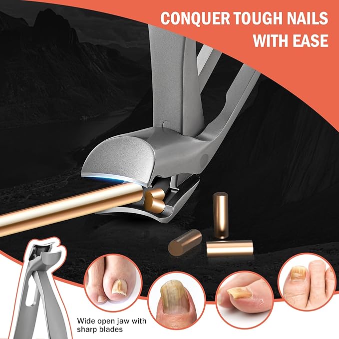 BEZOX Toenail Clipper for Seniors - Angled Toe Nail Clippers for Thick Nails for Seniors, Ergonomic Fingernail Clipper with Metal Nail File - Silver