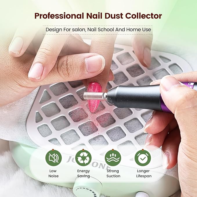 JODSONE 6000RPM Mini Nail Dust Collector Low Noise Powerful Suction Portable Nail Salon with 30 Filters