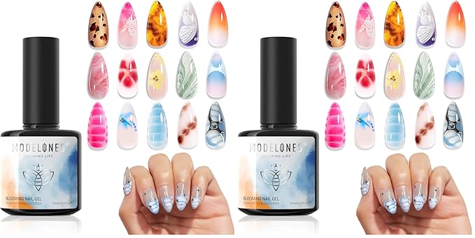 modelones Blooming Gel Nail Polish, 15 ml Clear Nail Art Accessories Stuff for Spreading Effects, Floral Print, Marble, Watercolor Design (Pack of 2)