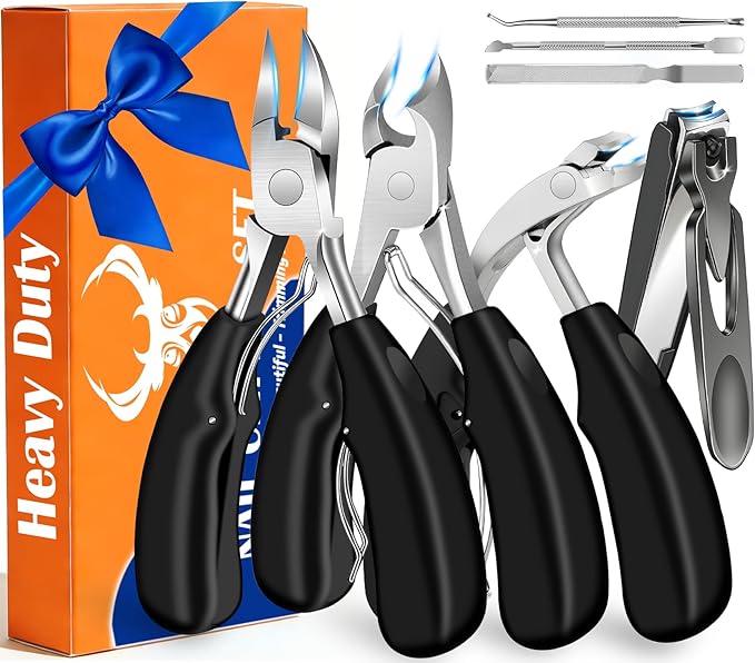 2026 Heavy Duty Toenail Clippers for Thick Nails, 7-in-1 Pedicure Kit with Catcher for Seniors & Men, Professional Wide Jaw Ingrown Toe Nail Clipper Set, Podiatrist Tool