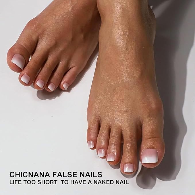 Ombre Press On Toenails - 240Pcs False Nails for toe, White Nail Tips Pink White Gradient Soft Gel False Nail Tips Salon Perfect Fake Nails Kit Extensions DIY