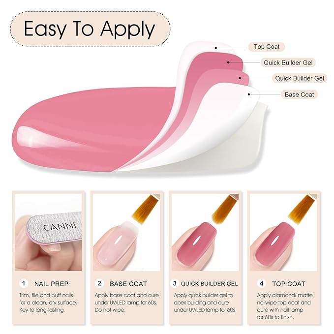 CANNI Quick Builder Nail Gel For Nails Set – 6 Colors 9ML Nude Soft Peach Pink, Soak Off UV LED Nail Extensions & Strengthening, Self-Leveling Builder Gel for DIY Manicure & Salon Use Women