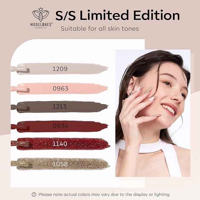 modelones Gel Nail Polish Set, 6 Colors Nude Brown Gel Polish Kit Glitter Champagne Gold Burgundy Wine Dark Red Nail Polish Soak OFF LED Manicure Nail Art DIY Home Salon Gift for Women