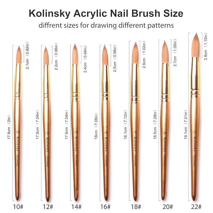 Acrylic Nail Brush Size 18, Kolinsky Acrylic Nail Brush for Acrylic Powder, Application Nail Art Drawing Brush for Extension Nails Carved for Beginners and Professionals (18#, Gold)