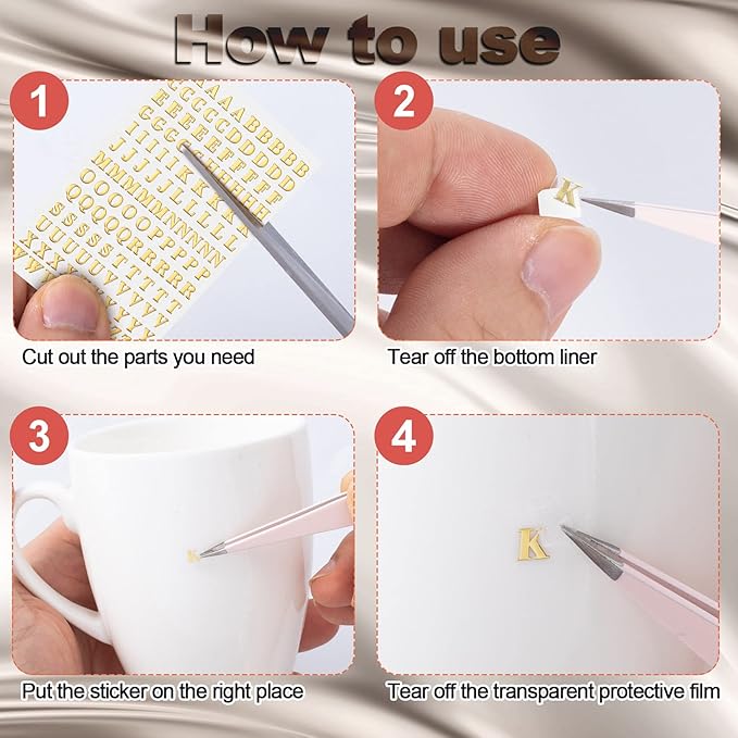 ANCIRS 12 Pack Resin Mini Letter Stickers for Nail Art, Glittering Epoxy Alphabet Number, Self Adhesive Scrapbook for DIY Craft - Gold & Silver