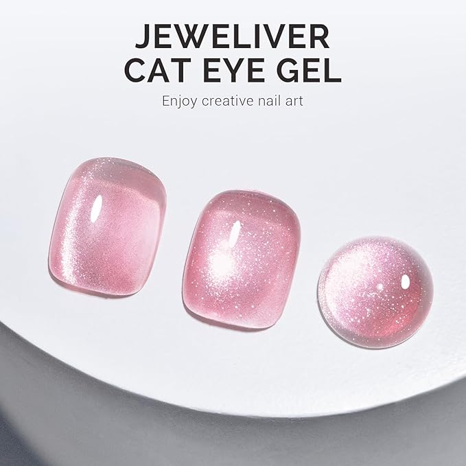 MelodySusie Jeweliver Cat Eye Gel Nail Polish, 0.5 Fl Oz Pink Glitter Holographic Magnetic Nail Polish with Magnet, UV Nail Polish for Nail Art Manicure Salon DIY at Home C04