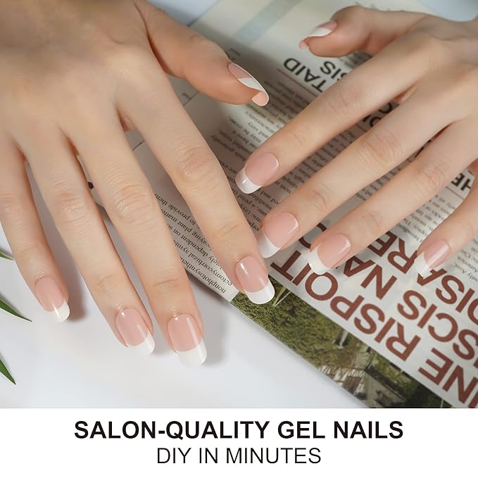 DANNI & TONI Semi Cured Gel Nail Strips Classic French White Tips Gel Nail Wraps Happy-Go-Lucky