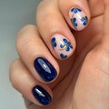 Blue Flower Fake Nails Short Press on Nails Square False Nails Blue Nails Press Ons Glossy Full Cover Glue on Nail DIY Acrylic Stick on Nail for Women and Girls Decorations Set 24Pcs