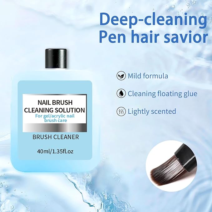 Nail Art Brush Cleaner & Restorer Quickly Clean Gel Nail Brushes Nail Brush Preserver for Any Nail Art Brush DIY Salon at Home 1.35fl.oz