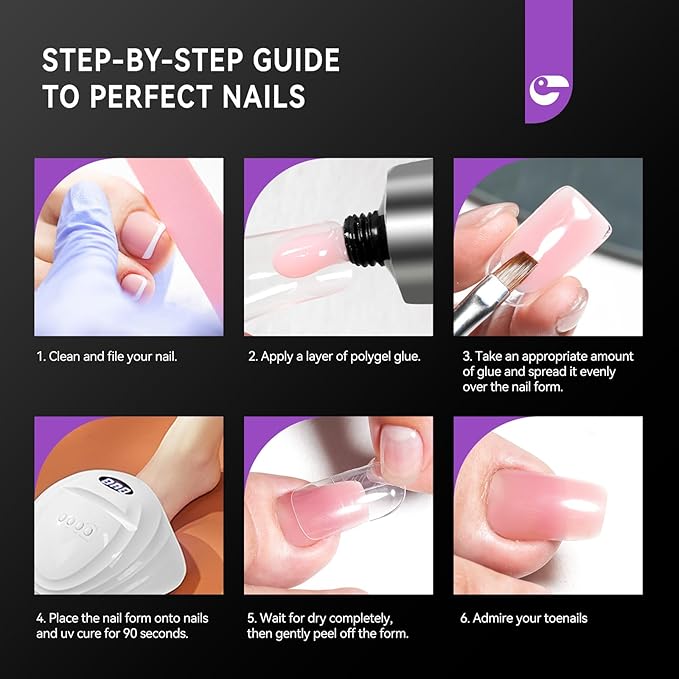 Gelike EC Toes Dual Forms for Extension: 300 Pcs Color Nail Form, 15 Size Nail Forms For Builder, Half Matte Gel Forms For Manicure Art Design Salon Diy