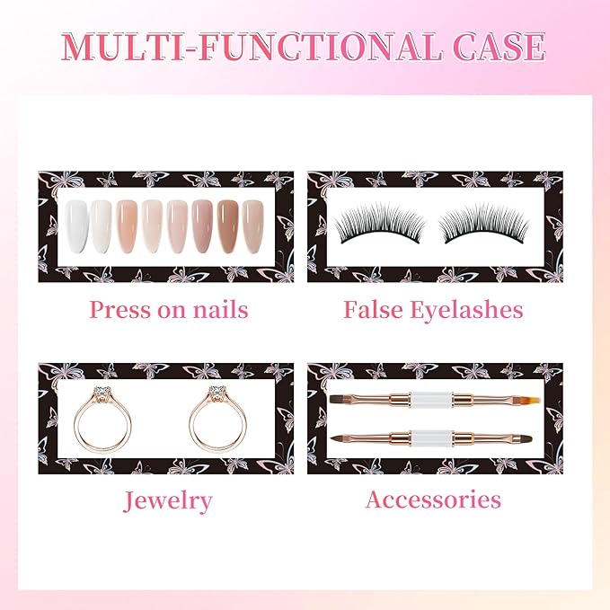 ANGNYA 72PCS Empty Press On Nail Packaging Box Contains 35PCS Butterfly Press On Nail Boxes, 35PCS White Display Cards, 2PCS Double Sided Tapes, Nail Tip Storage Case for Press-on Nail Business
