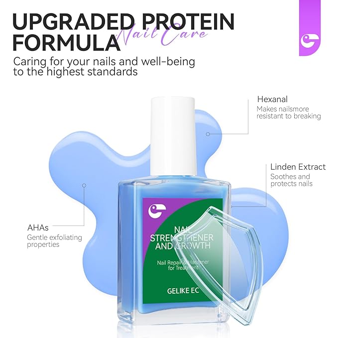Nail Polish Strengthener and Growth: Blue Gelike EC 6 in 1 Natural Hardener - Long Lasting Nail Polish Hardener Extra Strong and Growth for Daily Work Home Salon