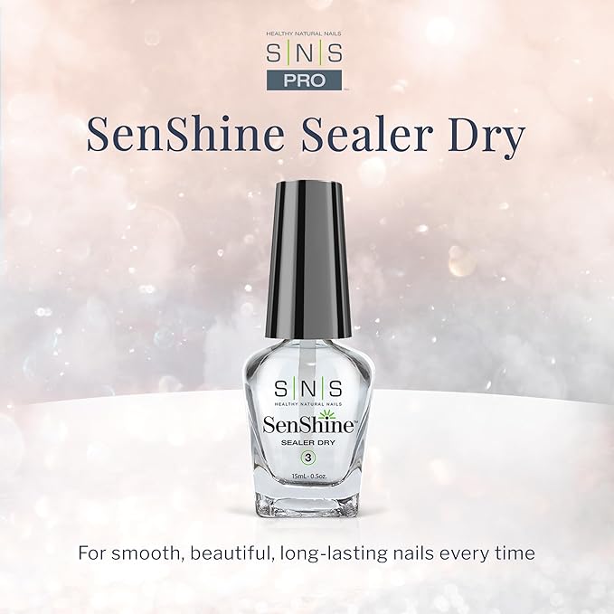 SNS Nail Polish for Nail Dip Powder, SenShine Sealer Dry - Sealing & Hardening Agent for Dip Powders - Brings Color & Hardens Manicure Layers - Low-Odor & No UV Lamp Required - 0.5 OZ