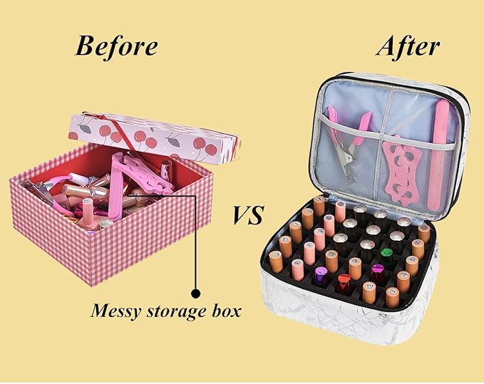 Nail Polish Organizer- Holds 30 Bottles Nail Supply Organizers and Storage Double-layer Nail Bag Organizer Case Nail varnish Organizer Nail Polish Storage Bag with Handle (White-a)