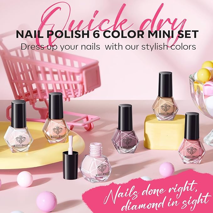 modelones Valentines Nail Polish Set 6 Colors Neutral Nude Pink Fall Winter Quick Dry Mini Finger Bulk Manicure Kit Diy Nail Art Home Salon Gifts For Women Girls