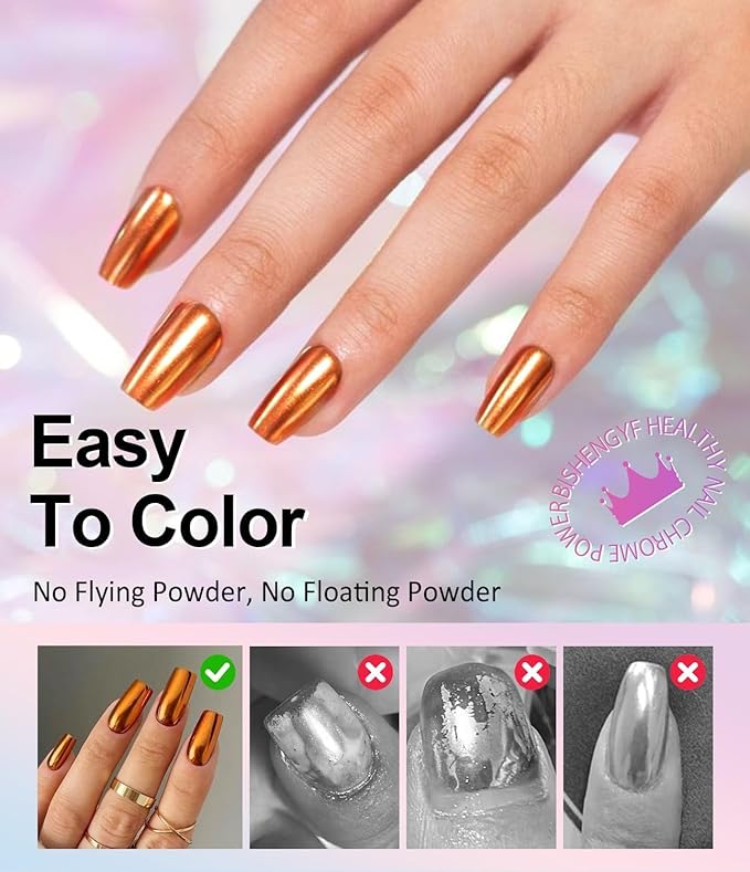 6Pcs Chrome Nail Powder Set - Metallic Mirror Effect Holographic Nail Powder Gold Silver White Nail Chrome Powder for Nails Art Decoration