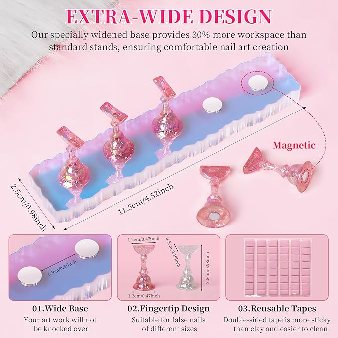 ANGNYA 2 Set Nail Stand, Aurora Nail Holder for Painting Nail Stand for Press on with Reusable Sticky Putty Nail Display Stand Nail Hand Practice Magnetic Nail Art Tools for Homes and Salons