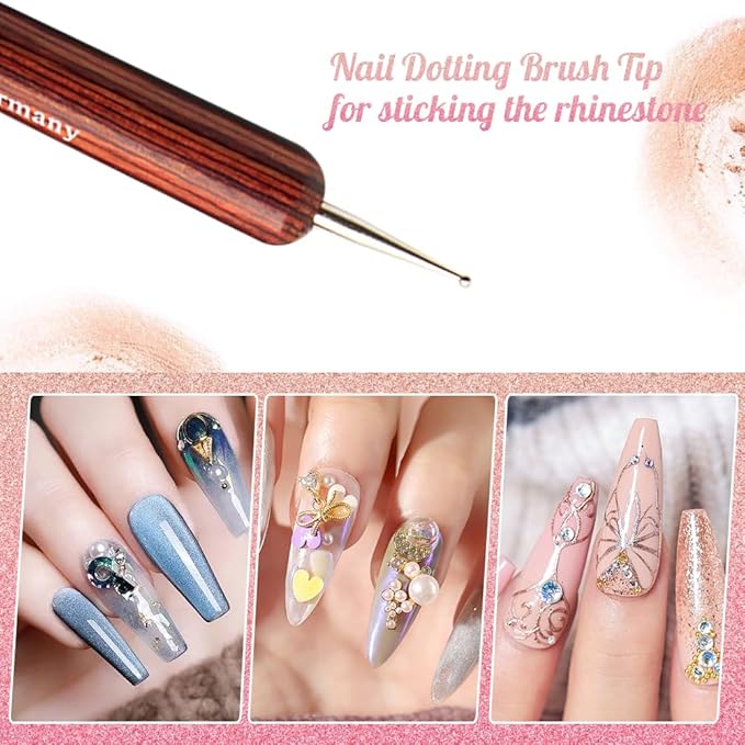 French Nail Art Brush - 2 Way Gel Acrylic Brush with Dotting Pen for Manicure & Cuticle Clean Up - Professional Salon Quality, Red, 8#