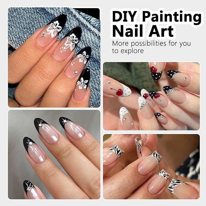 Black And White Gel Polish, 2PCS 8ML Gel Nail Polish Art Liner Set for French Tips Swirls Lines Gels Paint with Build in Thin Brush Detailing Draw Design Home Manicure Salon Supply UV Curing