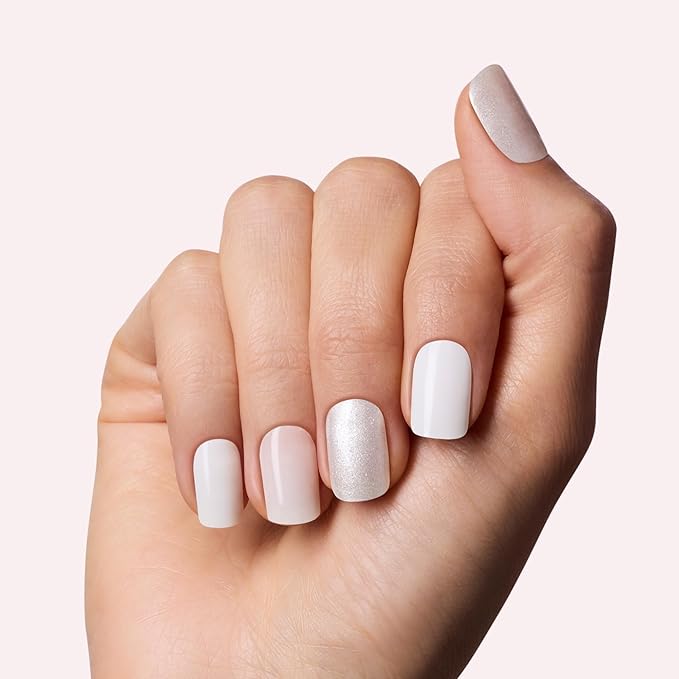 Dashing Diva Glaze Nail Strip 3-in-1 Kit - Best of Blancs - Long Lasting, Chip Resistant, Semi-Cured Gel Nail Strips - Contains 96 strips, 3 prep pads, 3 manicure sticks, 1 nail file
