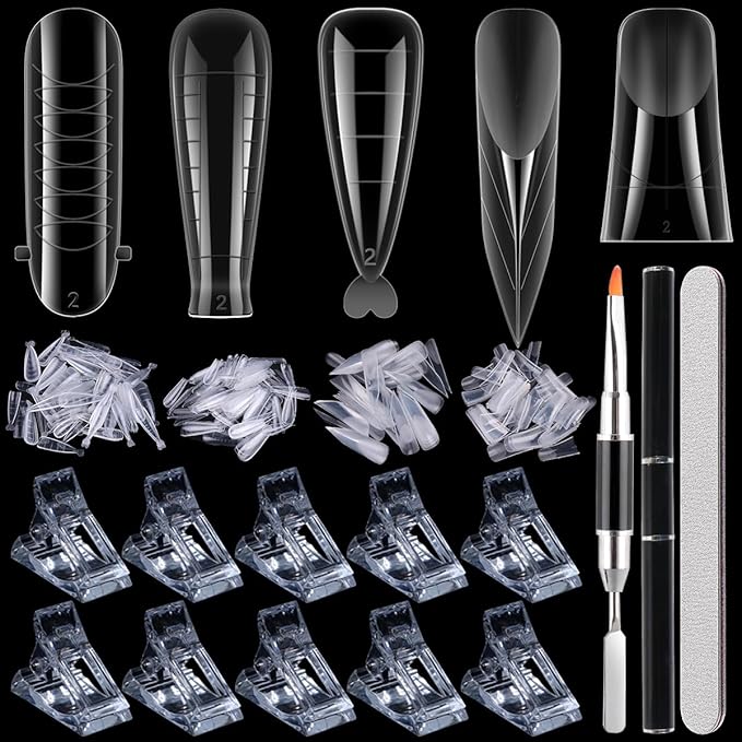 Dual Forms for Polygel, 348PCS Nail Molds for Builder Gel, 12 Sizes Stiletto Ballerina Coffin Dual Forms Poly Gel Tips, Extension Form with 10PCS Nail Clips Extension Tools Kit