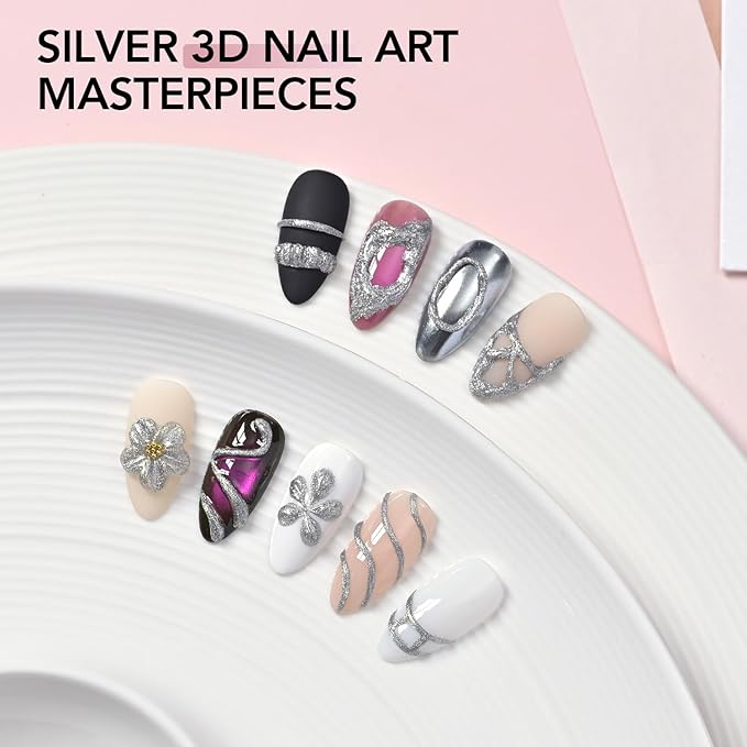 GAOY Silver 3D Nail Gel, 15g Sculpting Gel for 3D Nail Art Designs Carving, Molding, Painting, No Wipe Gel for Gems & Charms Decoration, Salon DIY Use