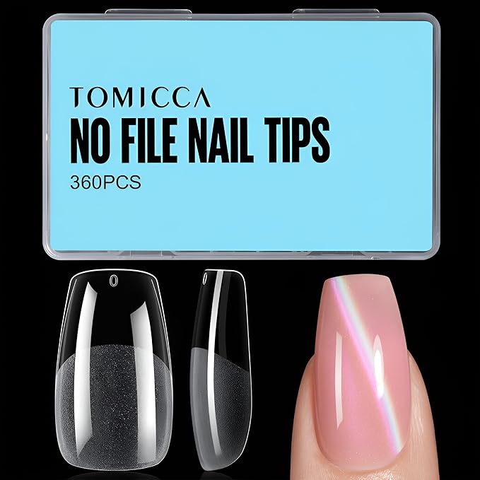 TOMICCA Medium Coffin Nail Tips, 360Pcs Half Matte Gel Nails, 15 Sizes Nail Extension Tips Set, Full Cover Pre Shaped Fake Nails for Beginner and Professional DIY Nail Salon