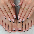 48Pcs Black French Tips Press on Toenails Light Pink Press on Nails Medium Almond Fake Nails with Designs Full Cover SkinTones False Toenails Glossy Summer False Nails for Women Girls DIY Manicure