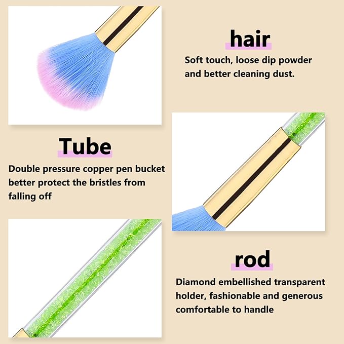 SILPECWEE 1pc Nail Sponges Pen and Nail Dust Brush, Double Ended Nail Polish Brush Ombre Nail Brush Ombre Brush for Gel Nails Nail Art Brushes for Nails Design Tools (Green)