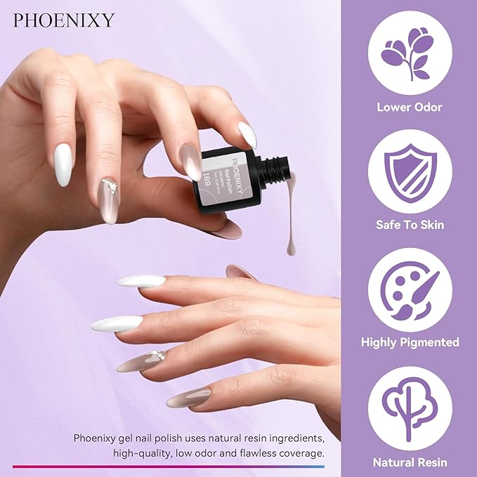 Phoenixy 30Pcs Gel Nail Polish Set, 25 Colors All Seasons Gel Polish with 5Pcs Base and Glossy Matte Gold Sliver Glitter Top Coat Black White Pink Blue Purple Valentine Nail Polish Set Gifts for Women
