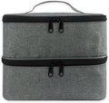 Meichoon Carrying Case Organizer 2 Layers Storage Holder Case with Adjustable Bottle Compartment 30 Bottles of Gel lamp and Manicure Tools Large Makeup Bag Travel with Removable Divider Gray
