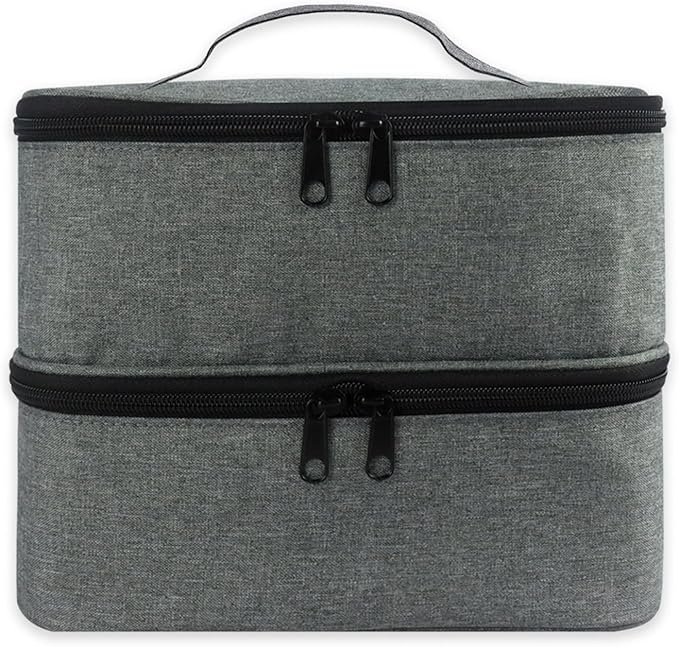 Meichoon Carrying Case Organizer 2 Layers Storage Holder Case with Adjustable Bottle Compartment 30 Bottles of Gel lamp and Manicure Tools Large Makeup Bag Travel with Removable Divider Gray