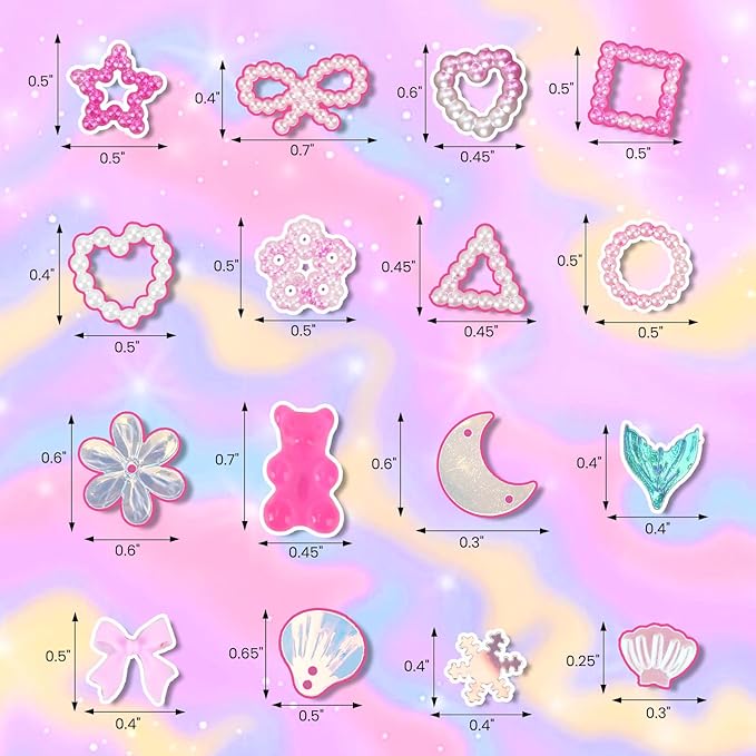 Namifin 3D Pink Nail Charms Bulk Gummy Bear Butterfly Bow Assorted Nail Charms Set Planet Cherry Gems Cute Heart Star Pearls Nail Charms for Nail Art DIY Supplies Accessories