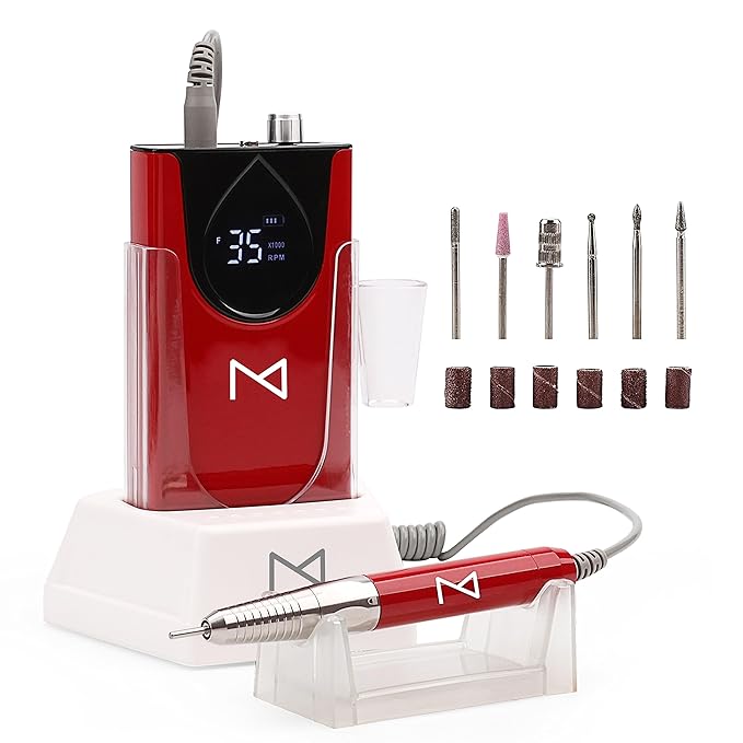 M - Max Brushless Motor Nail Drill Handpiece Only - 35K RPM | Machine Not Included | Compatible with M Brushless Nail Drill System (Handpiece - Red)
