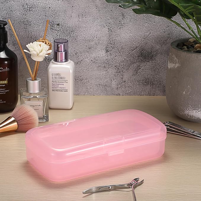 JUXYES 2 PCS Plastic Sterilizing Tray for Nail Art Accessories Tools, Portable Nail Art Tool Sterilizer Tray with Strainer, Fully Transparent Storage Box Organizer for Tweezer Manicure Tools
