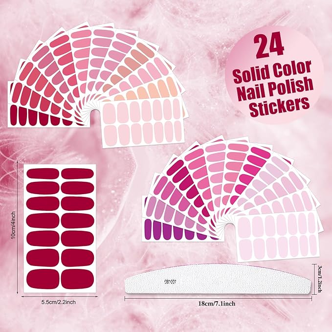 24 Sheets Solid Color Nail Polish Strips, Self-Adhesive Purple Nail Polish Stickers, Pink Nail Wraps, Nail Art Accessories