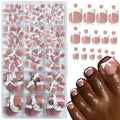 150pc White French Tips Press on Toenails Women Fake Toenail with Glue Tab, Brown Toe Nail Press ons Nails Short Square Fake Toe Nail Tips French Glue on Toenails False Acrylic Toes Nails Kit