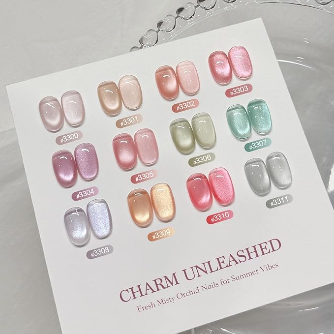 GAOY Pink Glassy Cat Eye Gel Nail Polish, 16ml Glitter Holographic Nail Polish with Magnet, Reflective Translucent UV Gel, 3304 Misty Orchid