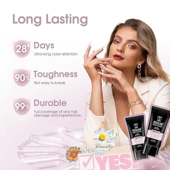 ROSALIND Light Purple Poly Extension Gel, 60ml/2 oz Gray Pink Poly Nail Gel Building Enhancement for Nail Thickening Decoration Fall Colors Set, Easy to DIY Use at Home Need UV Lamp