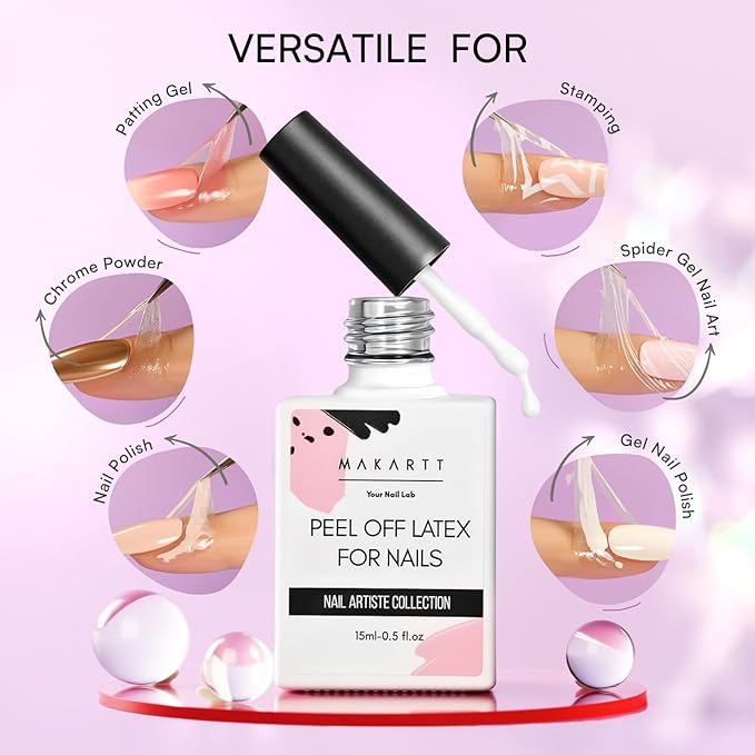 Makartt Liquid Latex for Nails: Nail Polish Barrier Peel Off for Clean Edges, Quick Dry Peel Off Cuticle Guard, Latex Tape for Nails Gel Polish, Stamping, Chrome Powder for Nail Art Home Salon Use