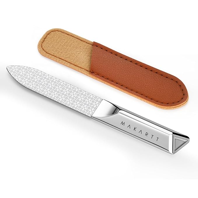 Makartt Metal Nail File: Nail File for Natural Nails, Stainless Steel Double-Sided Coarse & Fine Grinding Surface, Cleaning Tip and Anti-Slip Handle for Home Salon Use, 1pc