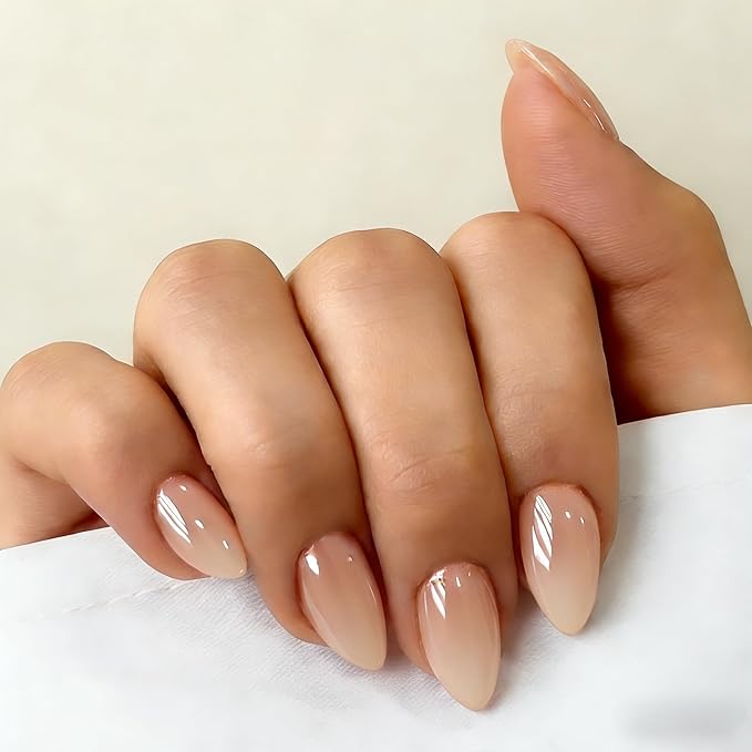 Chrome Ombre Pink Press on Nails Short Almond, Glazed Cute Fake Nails with Sparkle Mirror Design, Shiny Glitter Glue on Nails Stiletto, Gradient White Pink Gel Nail Press ons with Glue 30 Pcs