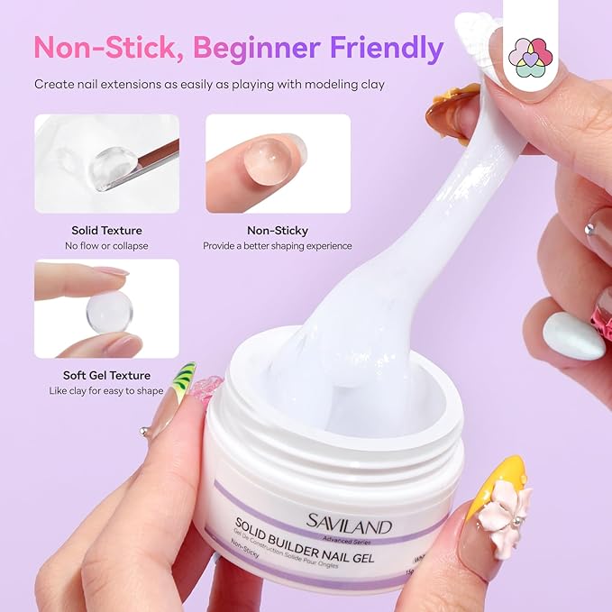 SAVILAND Advanced Non-Stick Solid Builder Nail Gel: Clear & White Instant Sculpting 3D Gels Non-Wipe Sculpting Gel for Nail Art Molding with Chrome Powder DIY Salon