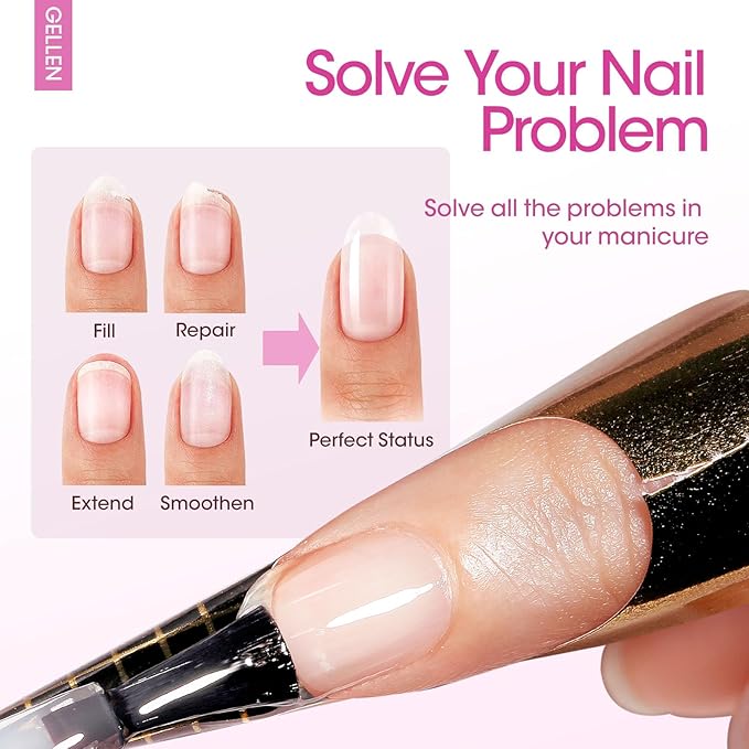 GELLEN Builder Nail Gel with Gel Top Coat Base Coat, 3 Pcs 18ml Top Coat Nail Polish Set, Soak Off Hard Builder in A Bottle for Nail Extension Strengthen Manicure Salon at Home