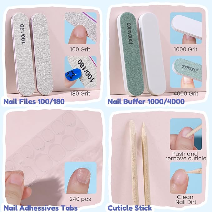 Teenitor 360 Pcs Kids Press On Nails, 15 Styles 12 Sizes Press On Nails for Kids Girls 8-15 Years, Fake Acrylic Kids Nails with Nail Adhesive Tabs, Nail File Nail Buffer